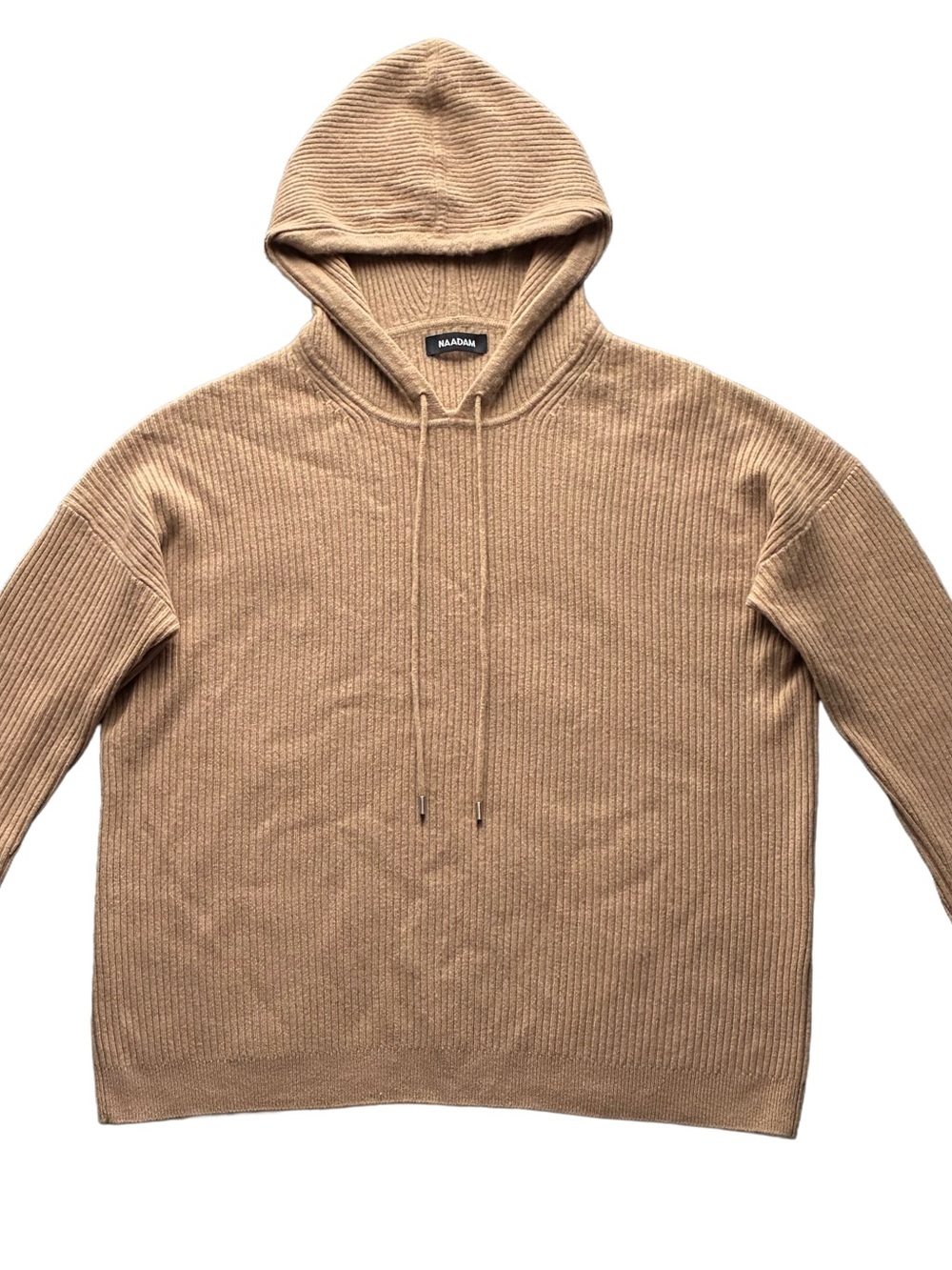 NAADAM Knit Drawstring Hooded Sweater in Camel